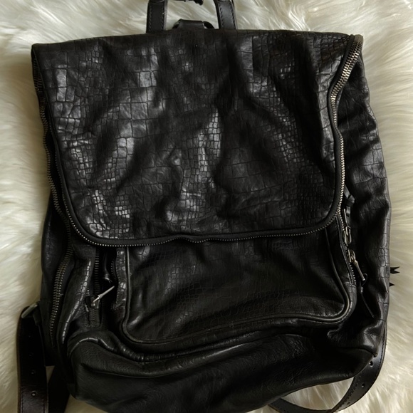 John Varvatos Croc-embossed Leather Mens Backpack In Black - Picture 3 of 10